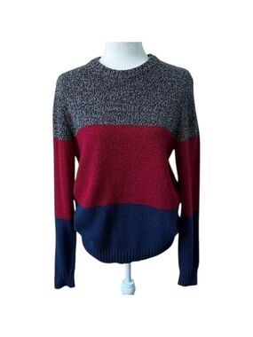 Old Navy Crewneck Colorblock Sweater Grey Red Blue Size Small